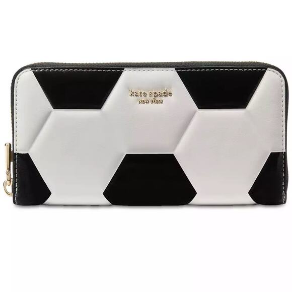 Kate Spade Kickoff Embossed Leather Zip Around Continental Wallet Soccer Ball